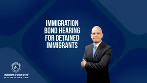 Judge's gavel and U.S. flag in an immigration courtroom